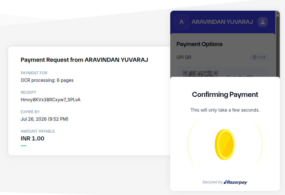 Razorpay confirming payment