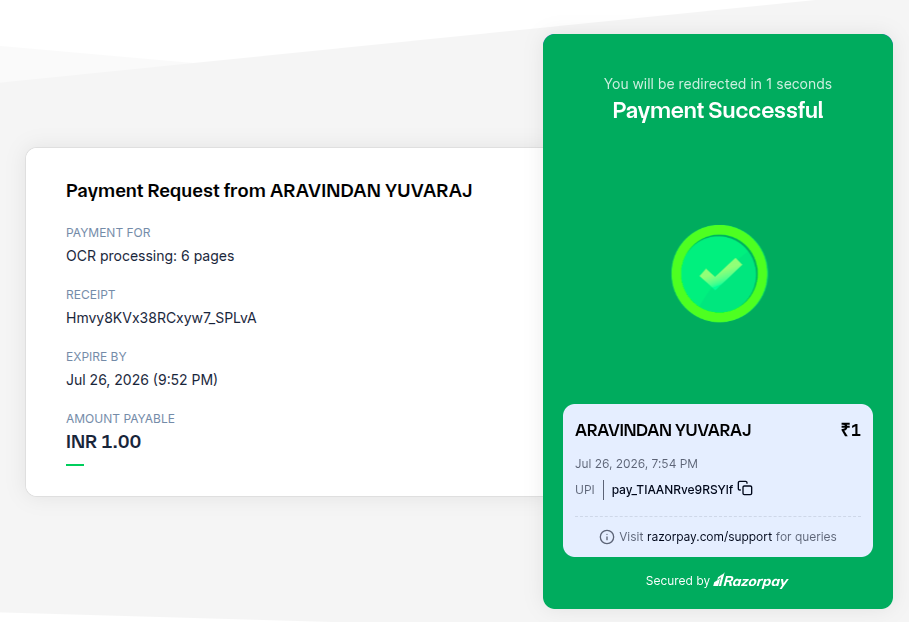 Razorpay payment successful